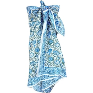 100% Cotton Block Print Sarong - Women's <b>Swimsuit</b> <b>Wrap</b> Cover-Up, Long Beachwear & Resort Apparel - Product Image 2
