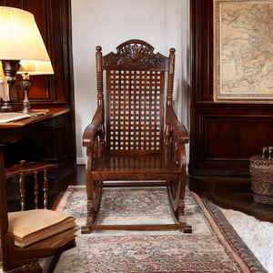 Handcrafted Wooden Rocking <b>Chair</b> Antique Carved Armchair <b>Vintage</b> Lounge <b>Chair</b> with Lattice Backrest for Living Room Wholesale - Product Image 5
