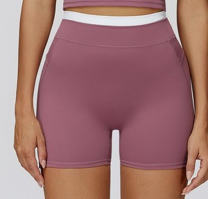 Vintage Canvas Splicing Ribbed High Waist 100% Cotton Breathable Gym Workout <b>Tummy</b> <b>Control</b> Women's Butt Lifting Athletic Shorts - Product Image 2
