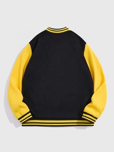 Men's Black Yellow Color Block Varsity <b>Jacket</b> <b>Fleece</b> <b>Lined</b> Regular Fit Casual Single Button Winter Custom Front Logo - Product Image 2