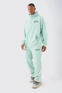 Chándal con Capucha Verde Menta, Corte Holgado, 100% Algodón, Color Sólido, Ropa Casual de Otoño, Estilo Urbano, Ligero, con Logotipo Estampado - Product Image 2