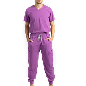 Ensemble de blouses médicales pour hommes de haute qualité, couleur violette, col en V, manches courtes, pantalon de jogging, uniformes d'infirmière, costumes de médecin, costumes dentaires - Product Image 1