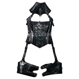 Underbust Gothic And Steampunk Black <b>PVC</b> Harness Bodysuit Corset - Product Image 3