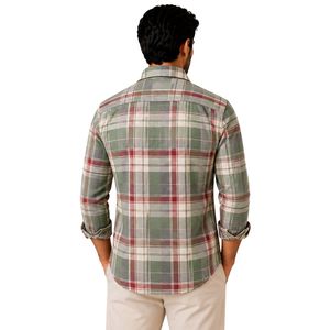 Chemise à manches longues pour homme en coton à carreaux vert sauge, rouge et beige, décontractée, boutonnée, personnalisable, vente en gros, vêtements de mode - Product Image 2