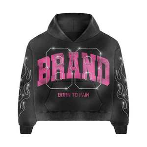 ชุดเซ็ตฮู้ดดี้และกางเกงวอร์มผู้ชายทรงโอเวอร์ไซส์แบบครอป แต่งคริสตัล แนววินเทจ สำหรับฤดูหนาว - Product Image 4