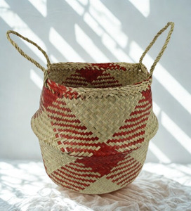 Cỏ biển bụng thực vật giỏ lưu trữ giỏ wicker giỏ với nắp handmade dệt Việt tự nhiên kích thước lớn - Product Image 1