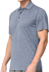 Polo à manches courtes en tricot uni pour homme Coupe classique Style décontracté Bleu gris - Product Image 4