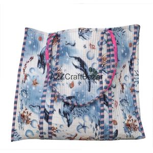 Quilted 100% Pure Cotton Fabric Long Handle Travel Shoulder Tote <b>Bag</b> for Women Exhibition & Party Use - Product Image 2