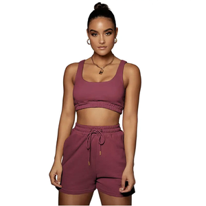 Custom Printed Knitted Women's Two-Piece Set with Embroidery Ribbed <b>Crop</b> Tank <b>Top</b> & Biker Shorts-Breathable Summer - Product Image 3
