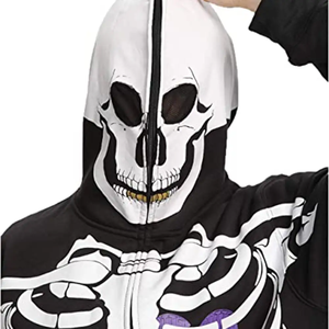 Sweat-shirts à capuche zippés intégraux imprimé squelette noir, grandes tailles, en mélange de coton, manches raglan, polaire délavée, style rétro athlétique streetwear - Product Image 4