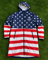 Chaqueta de Invierno Personalizada con la Bandera de EE. UU. para Hombre, Chaqueta Impermeable y Cortavientos con Forro Polar, Abrigo Largo con Capucha de Poliéster para Natación y Surf