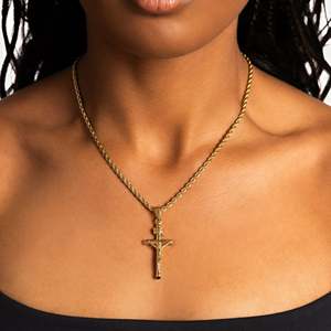 Collar con Colgante de Cruz Chapado en Oro con Jesucristo, Joyería Religiosa Cristiana, Diseño de Cadena de Cuerda Unisex - Product Image 6