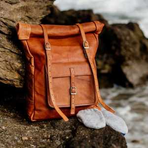 Customizable Leather <b>Roll</b> Top Bag Different Colors Available Laptop Rucksack For Brand Owners LTBP-0224 - Product Image 3