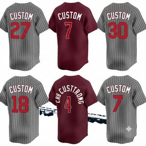 Maillot de baseball marron brodé, uniforme d'équipe personnalisé, tenue athlétique, gris à fines rayures, unisexe, col en V, 100 % coton, antibactérien - Product Image 1