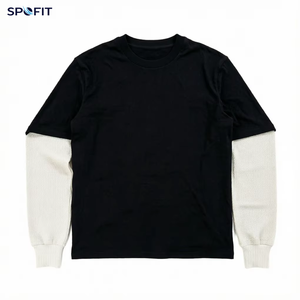 Custom DTG Print Men's Double Layer Long Sleeve T <b>Shirt</b> 100% Cotton Thermal <b>Waffle</b> Sleeve Tee O Neck - Product Image 1
