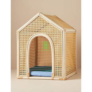 High Quality Customized OEM Indoor Cat <b>Bed</b> Handmade Rattan Cotton Pet Cage Animal Pattern Snap Button Belt Direct Wholesale HNH - Product Image 6