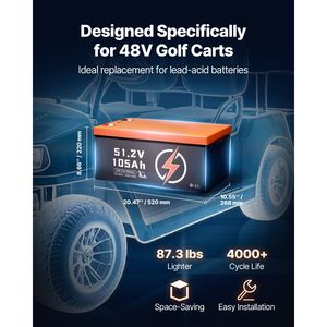 Batteria al Litio 48V 105Ah per Golf Cart, Batteria 48 Volt con BMS 200A, Monitor LCD e App Mobile, Pacco Batteria LiFePO4 - Product Image 3