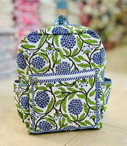 Quilted Cotton <b>Mini</b> <b>Backpack</b> Floral Print Quilted Pouch Zipper Closure Shoulder Bag for Travel Shopping - Product Image 1