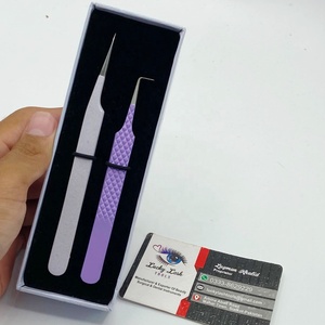 ชุดแหนบต่อขนตา Lucky Lash Tools ระดับมืออาชีพ ทำจากสแตนเลส สีเทาประกายวิ้งค์และสีม่วง ปลายไฟเบอร์ สำหรับต่อขนตา - Product Image 4