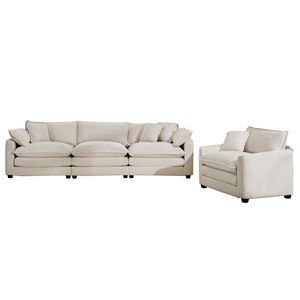 Set da Soggiorno in Stile Mid-Century Moderno: 2 Divani a 3 Posti in Velluto a Coste Beige Chiaro e 1 Poltrona Singola - Product Image 6