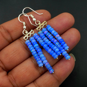 Boucles d'oreilles pendantes en opale d'Éthiopie bleue naturelle, perles multicolores, plaqué or 18 carats, argent sterling 925, style bohème - Product Image 1