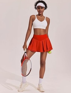 Women White V-Neck Sleeveless <b>Crop</b> <b>Top</b> <b>Red</b> Skirt Set Breathable Polyester Pickleball Apparel Summer Fitted Spaghetti Strap - Product Image 2
