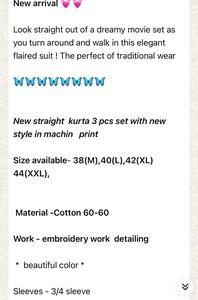 HARI OM CREATIONS Elegante Conjunto de Kurta de Gasa para Mujer, Holgado, Largo hasta la Rodilla, con Bordado y Diseño Estampado, Manga 3/4 - Product Image 5
