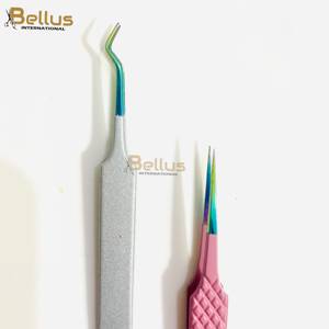 Pinzas Profesionales para Pestañas de Acero Inoxidable, 2 Piezas, Punta Recta y Curva, Duraderas, con Logotipo Personalizado, Herramienta de Belleza - Product Image 1