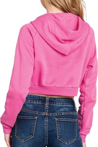 Casual Wear Slim Fit Winter Printed <b>Stand</b> Collar Front Logo Quick Dry Fashionable Pullover Women Crop Top Hoodie - Product Image 3