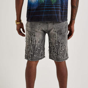 Shorts Bermuda en jean gris déchiré pour homme, taille mi-haute, délavé, décontracté, respirant, écologique, style streetwear tricoté - Product Image 2