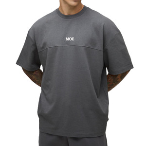 Camisetas de algodón con paneles para hombre, estilo oversize, streetwear, con logo bordado en el pecho, personalización de marca, socio en la producción de prendas. - Product Image 2