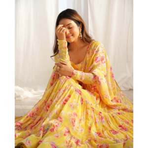 Vestido y pantalón Anarkali de diseñador talla XS con look Dupatta Party Wear Pent - Product Image 6