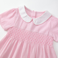 Robe smockée en coton mélangé Jiefute en gros, style européen, motif floral rose, broderie lapin, pour filles de 2 à 7 ans