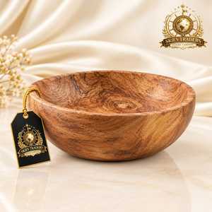 Tazón de ensalada de madera natural rústica, hecho a mano, redondo, de madera maciza, para servir frutas, para vajilla de cocina. - Product Image 3