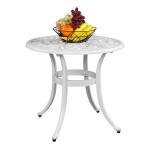 Phoenix White Cast Aluminum Round Table Outdoor Bar Patio End Side Table Cocktail Table - Product Image 4