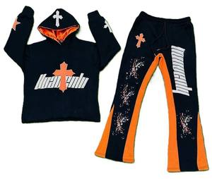 Nouvelle collection OEM : Ensemble sweat-shirt et pantalon de survêtement streetwear pour garçons, avec sérigraphie, délavage à l'acide, couleur unie, effet vieilli et broderies - Product Image 1