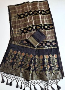 Reglance Royal Meenakari Jacquard <b>Satin</b> Silk <b>Saree</b> Tissue Shimmer Georgette Pallu Hand Dyed Tassel Detailing Traditional - Product Image 3