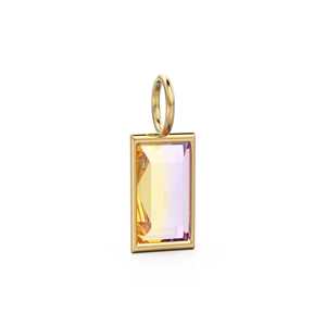 Colgante de oro amarillo macizo de 14k con ametrina de 1.50ct, bisel y gema bicolor en forma de baguette, ideal para joyería fina y como piedra de nacimiento de noviembre. - Product Image 6