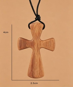 Solid Wood <b>Cross</b> Pendant Wine <b>Red</b> Brown Wooden Handheld Ornament Christian Religious Gift Easter - Product Image 2