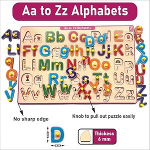 Puzzle en bois avec lettres de l'alphabet |   Jouet éducatif pour apprendre les petites lettres majuscules |   Puzzle éducatif pour enfants de 2 ans | - Product Image 5