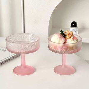 Gobelet à glace en verre simple paroi de 200 ml, design gaufré, rose givré, avec pied haut - Product Image 4