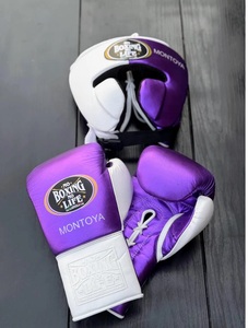 Purple, White No Boxing No Life Real Cowhide <b>Leather</b> Boxing Set Including Boxing Gloves - Headgear - Groin Guard - Product Image 2
