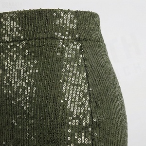Jupe crayon taille haute pour femme, ornée de paillettes, longueur genou, vert olive uni, style élégant en velours côtelé, pour toutes les saisons - Product Image 5