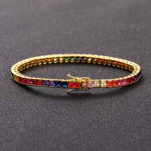 Pulsera de tenis de moissanita arcoíris de agua dulce, multicolor, corte princesa, cadena brillante, chapada en oro, estilo hip-hop, regalo de compromiso - Product Image 3