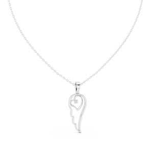Collier romantique Plume d'amour 0,05 CT avec pendentif cœur aile d'ange en diamant – Pendentifs et breloques romantiques en diamant - Product Image 1
