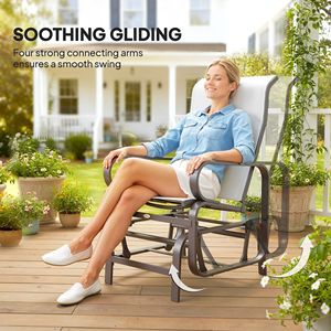 Set di 2 Poltrone a Dondolo Singole Beige con Struttura Leggera in Metallo e Rete per Arredamento da Giardino - Product Image 4