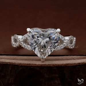 Anillo de diamante cultivado en laboratorio con forma de corazón de 3 quilates, banda retorcida con pavé, certificado IGI, oro blanco de 10 quilates, anillo de aniversario. - Product Image 1