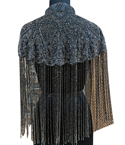 Nouvelle couleur 2026, nouveau design, poncho lourd scintillant sans manches, fait main, brodé, sur mesure, de créateur, pour concert et soirée, avec franges - Product Image 3