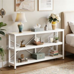 Tavolo Consolle Extra Lungo con Spazio di Archiviazione, Scaffale Aperto e Espositore - Product Image 1