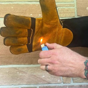 ถุงมือหนังวัวแท้แบบเต็มนิ้ว ป้องกันความร้อน ป้องกันการถูกกัด สำหรับงานดับเพลิง บาร์บีคิว และงานก่อสร้าง - Product Image 6